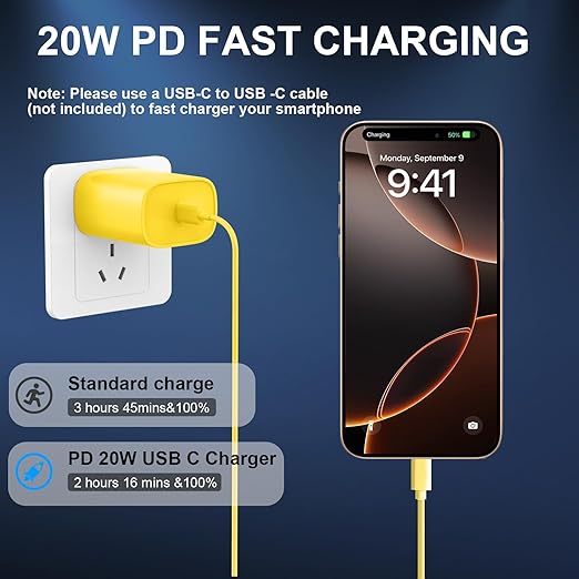 Phone 17 16 15 Charger Fast Charging Type C Chargers USB C Fast Charger Block & Phones 17 Charger Cord 10FT Long USB C Charging Cable for i.Phone 17/17 Pro/17 Pro Max/Air/Phone 16 15 Pro Max,Yellow