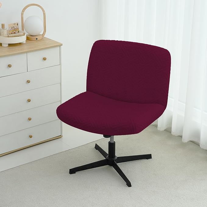 Lavish Cover Waterproof Criss Cross Chair Cover, Jacquard Fabric Elastic Office Chair Cover, Wide Comfy Desk Chair Cover, Armless Chair Cover Protects Chair Stains and Wear(Jacquard:Wine-Red,No Chair)