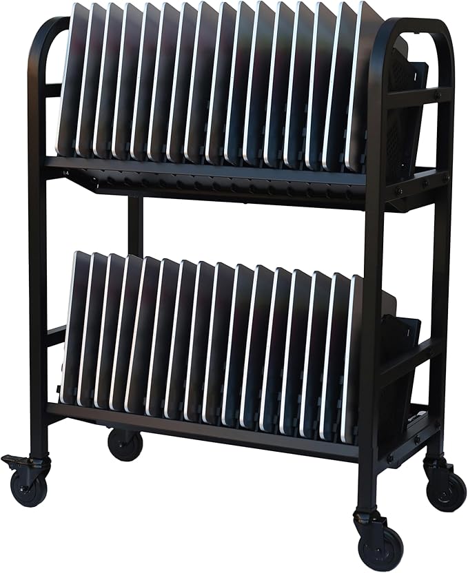 Workington 32-Device Mobile Open School Charging Cart Station for Ipads, Chromebooks, Tablets and Laptops Computer with Power Strip Included, Assembly Required, 1006 Black