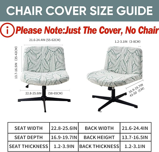 LavishCover Waterproof Palm Leaf Criss Cross Chair Cover, High-Stretch Flocked Fabric, Armless Office & Desk Chair Protector Against Stains and Wear(Green,Palm Leaf, Just The Cover,No Chair)