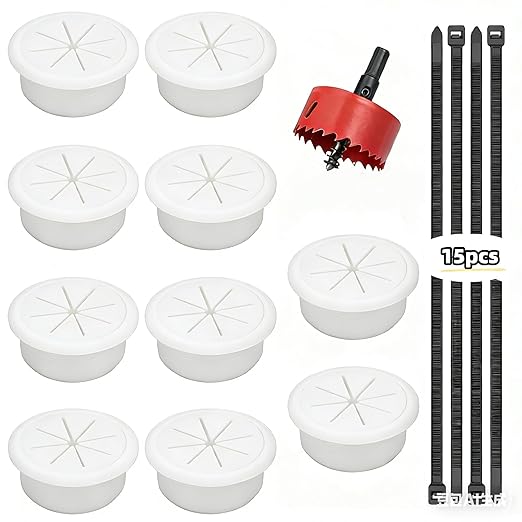 10Pcs Desk Grommet 2 inch/50m,Cable Grommet with Hole Saw & 15 Zip Ties,Desk Hole Grommet Desk Cord Hole Cover Desk Cable Grommet for Office Home Desk Table