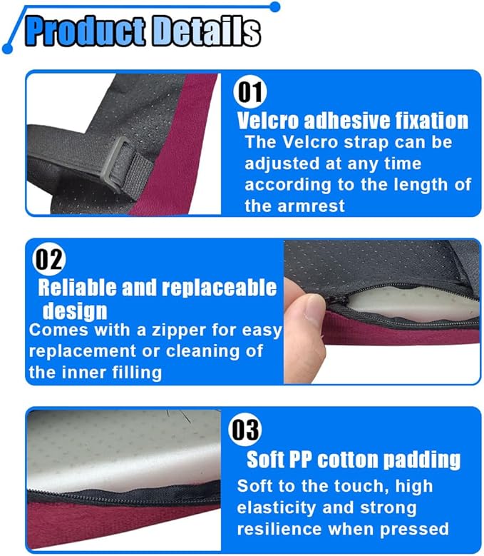 BDZMC 2PCS Car Seat Armrest Covers, Soft & Comfortable Office Chair Arm Pad, Anti-Scratch Car Armrest Cushion, Universal Car Armrest Pillow Protector Cover for Most Cars (Purple)
