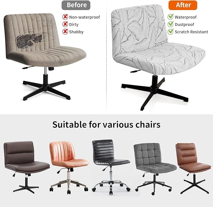 Fuloon Criss Cross Chair Cover, Stretchable, Solid Jacquard, Armless Chair Slipcovers for Office/Desk/Mid Back Wide Seat/Computer/Task/Vanity Chair (Reed -Shaped Jacquard, Grey)