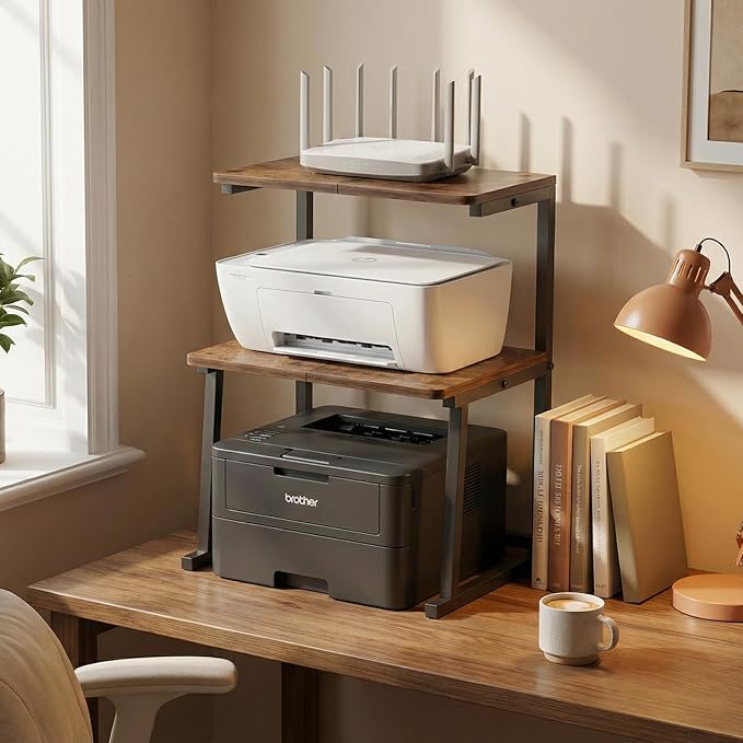 3-Tier Desktop Printer Stand, Universal Size Printer Shelf Organizer with Wide Platform, Heavy-Duty Multi-Purpose Office Desk Shelves for Home Office Organization