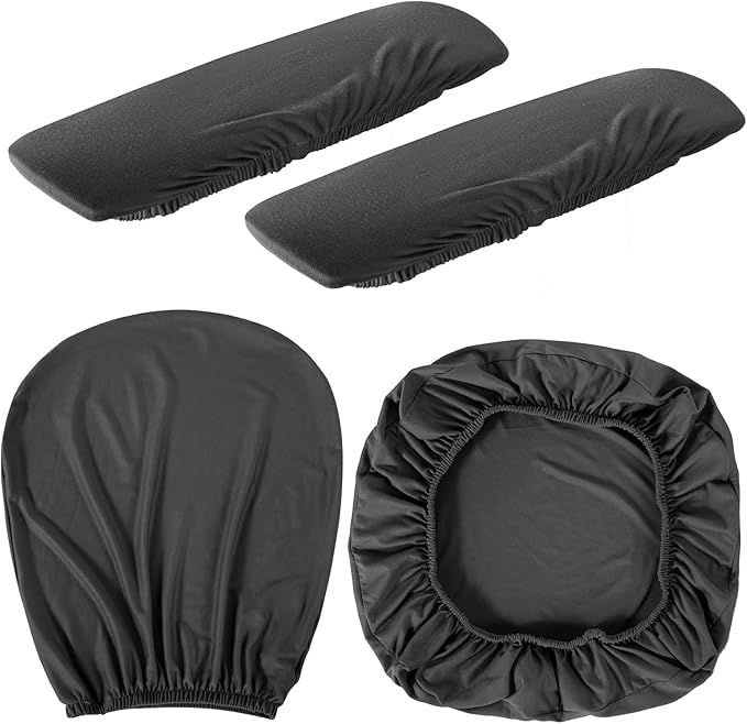 Tallew 4 Pcs Office Chair Covers Set Computer Universal Protective Stretchable Chair Seat Covers Desk Armrest Cover Pads Office Cushion Backrest for Rotating(Regular,Dark Grey)