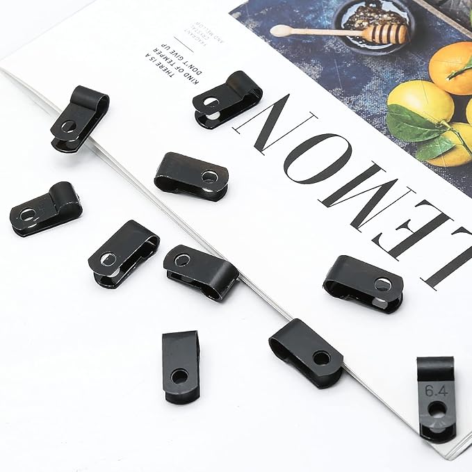 60pcs 1/4 Inch Nylon Cable Clamps, R-Type Wire Cable Clips with M4 Screws, Screw Mounting Cord Fastener Wire Conduit Clamp for Wire Management (Black)