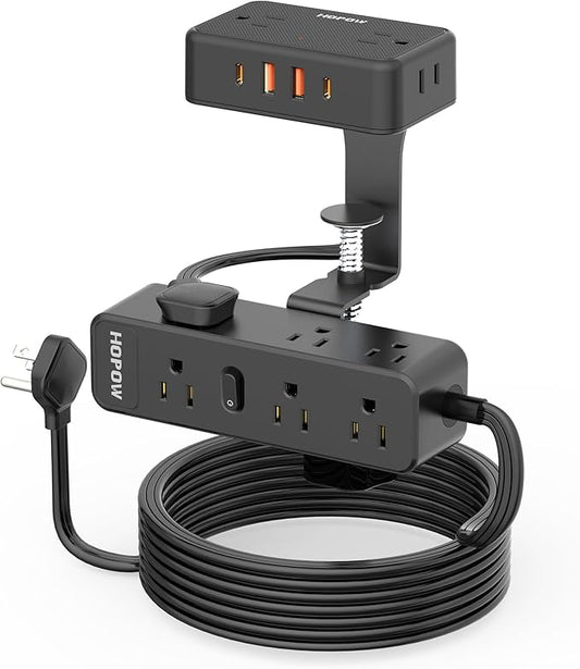 HOPOW 15 FT Dual Layer Desk Clamp Power Strip, Desktop Edge Mount Charging Station with 13 Outlets 4 USB Ports (2 USB C), Under Desk Surge Protector(1700 Joules), Extension Cord for Office Home