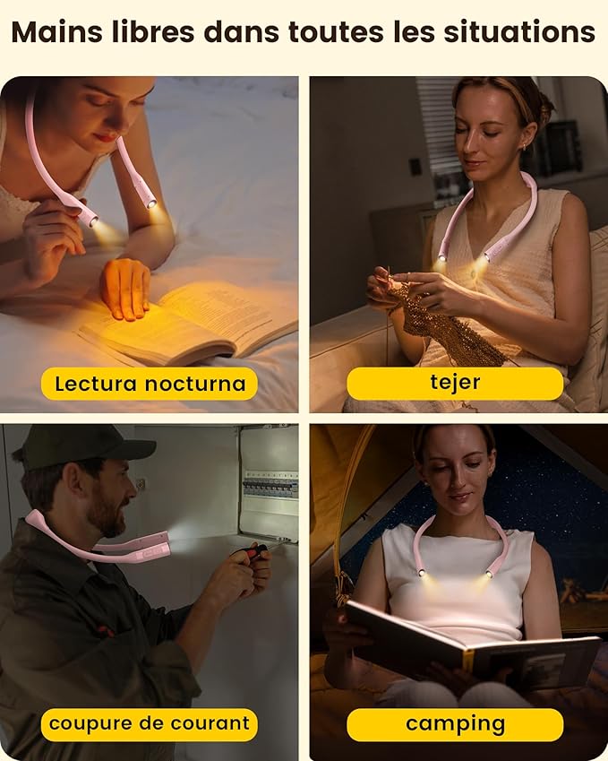 Glocusent Lightweight Neck Light for Reading in Bed, 1200mAh Rechargeable Book Light, Hands-Free Reading Light, 5 Colors, 5 Brightness Adjustable, Private Bedtime Reading for Book Lover
