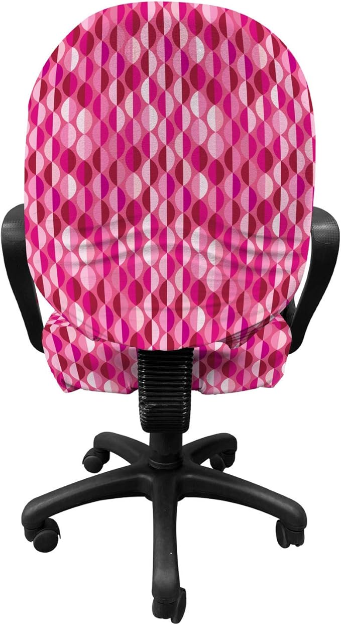 Ambesonne Fuchsia Office Chair Slipcover, Vertical Oval Circles Vintage Abstract Round Leaf Image, Protective Stretch Decorative Fabric Cover, Standard Size, Fuchsia Pink