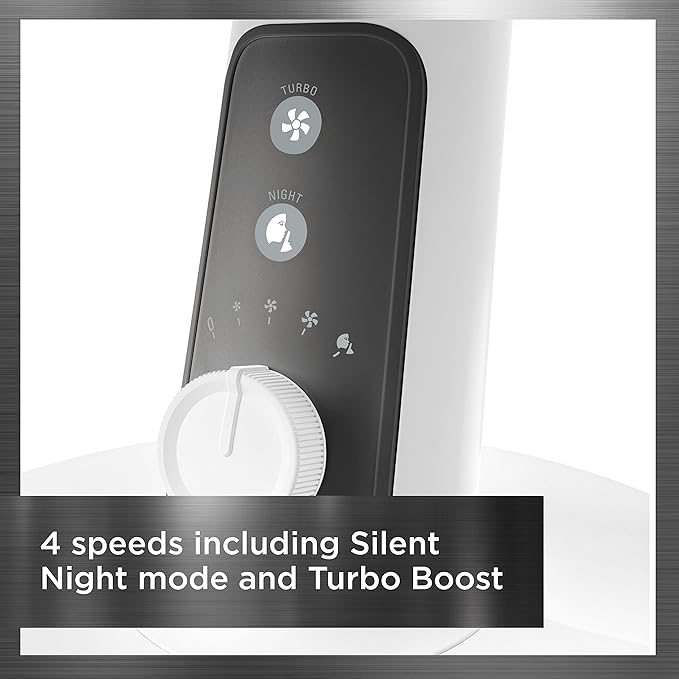 Rowenta, Desk Fan, Turbo Silence Table Fan, 12 Inches, Ultra Quiet Fan for Bedroom, Oscillating, Portable, 4 Speeds, Manual Turn Dial, White, Indoor, VU2730