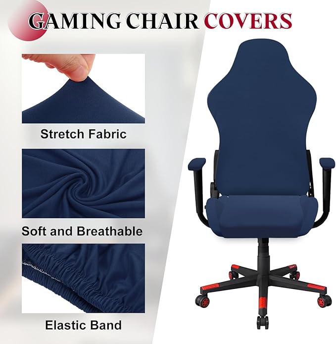 uxcell Gaming Chair Covers, Stretchable Office Computer Chair Slipcover with Armrest Covers, Elastic Seat Protector for Office Reclining Racing Game Chair, Blue