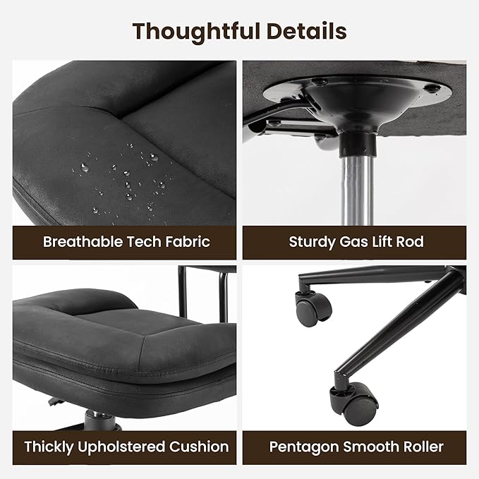 COSIEST Cross Legged Office Chair with Wheels, Ergonomic Kneeling Chair for Adults, Criss Cross Chair with Wide Seat, Comfortable Home Office Desk Chair, 360° Swivel Adjustable Height, Black