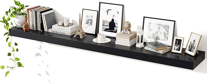 Axeman 72Inch Floating Shelves for Wall, Rustic Wood Shelves for Bedroom, Bathroom, Kitchen, Hanging Wall Mounted Shelf with Invisible Brackets for Books Decor, Set of 1, Black