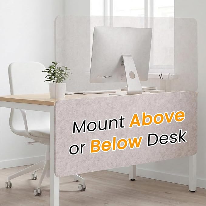 Desk Divider, Clamp On Felt Desk Privacy Panels, Acoustic Sound Absorbing Desk Partition for Office Desk, Reduce Distractions, Oatmeal, 1 Pack, 24 x 48 in