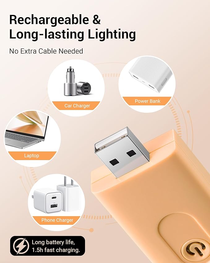 DEWENWILS USB Rechargeable Book Light, LED Clip on Reading Lights for Books in Bed at Night, Portable Bookmark Lamps, 4 Brightness Adjustable, Perfect for Bookworms, Kids (Peach Fuzz)