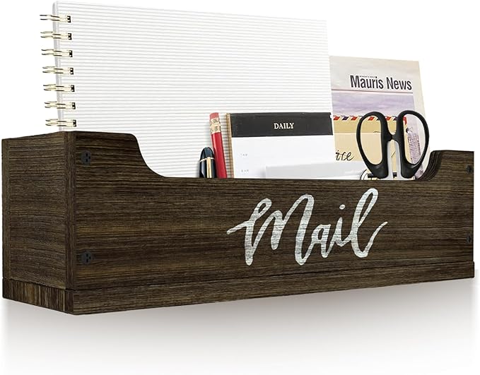 White Wooden Mail Organizer Countertop (Brown + White)