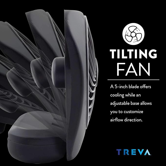 Treva 5 Inch Battery Powered Fan Portable Desk Fan 2 Cooling Speeds with Compact Folding & Tilt Design Cubicle Accessories Small Portable 2 Pack (Black)