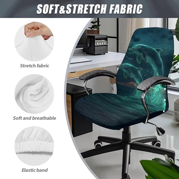 Talayituse Dolphin Sky Print Office Chair Covers, Stretch Computer Chair Cover, Universal Boss Chairs Covers Modern Simplism Style High Back Chairs Slipcover, Large