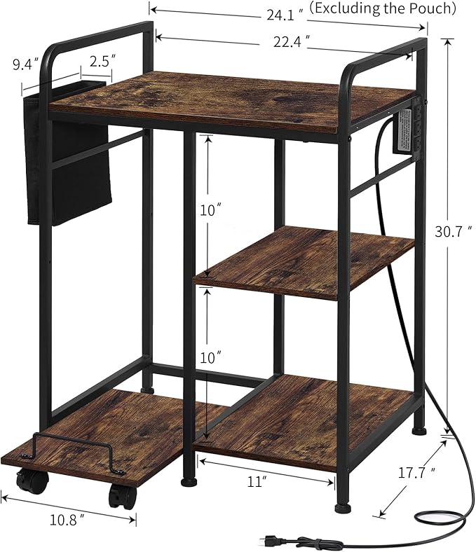 Sedegn Home Printer Stand with Charging Station, 24x18 Inches Stands for Large Printer, Printer Shredder Stand with Storage for Home Office, Table for Fax Machine/PC Tower (Rustic Brown)