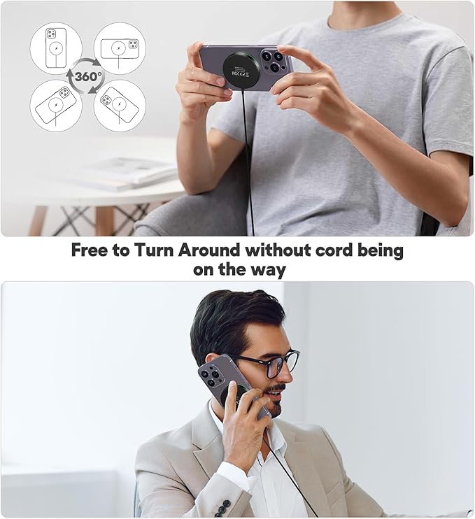Magnetic Wireless Charger 15W Mag Safe Charger-Fast Charging Pad Compatible with iPhone16/15/14/13/12 Series & Airpods 2 3 Pro-LED Mag-Safe Pad with Dual Charging Ports Original Replacement（Black）