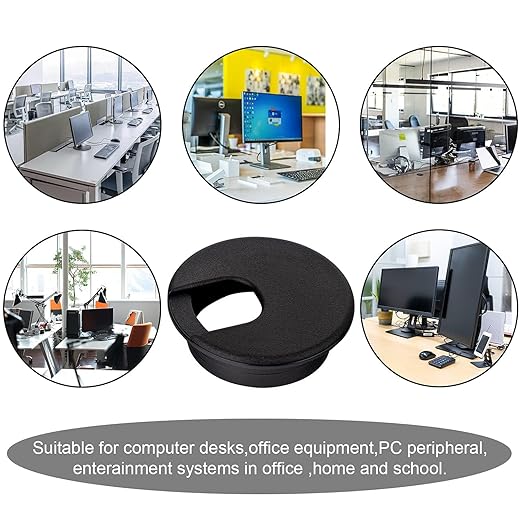10 Pack Round Plastic Desk Grommets, Black Wire Organizer Caps, PC Computer Port Cable Hole Cover Plug Bushings, Perfect for Office Desk, TV Stands, Tabletops (45 mm / 1-3/4 inch)