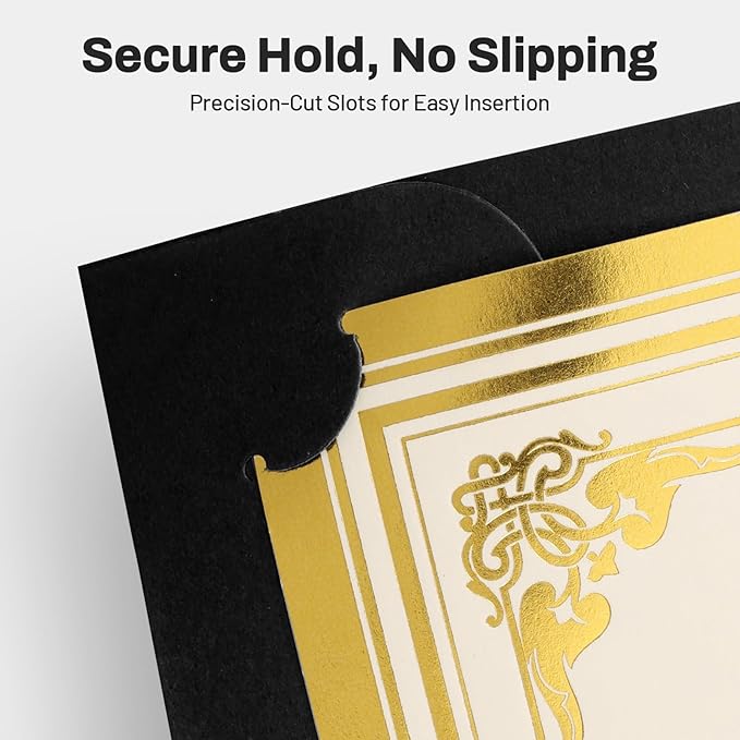 SUNEE Certificate Holders(Black, 200 Packs), Diploma Covers Gold Foil Border, for Letter Size 8.5x11 Certificates, Cardstock, Document Papers