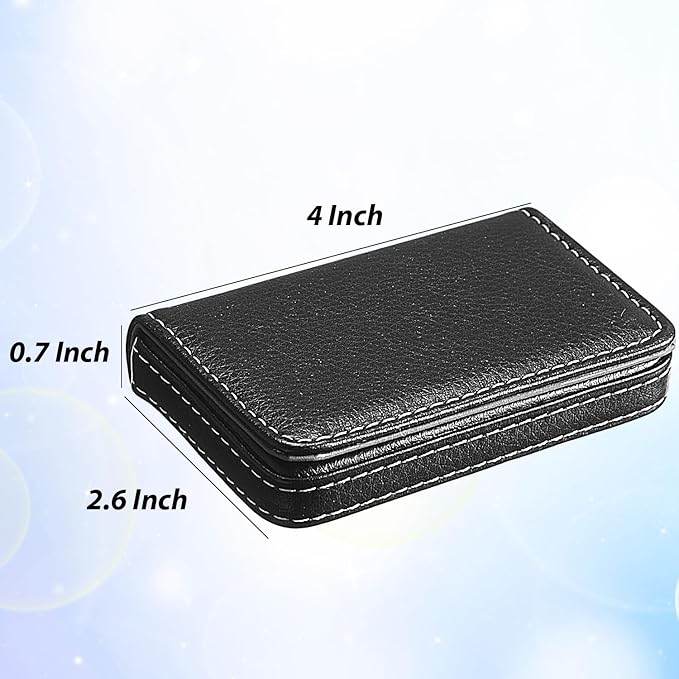 Outus 2 Pcs Business Card Holder, PU Leather Business Card Case Pocket Wallet with Magnetic Shut for Valentines Gift Adult(Black)