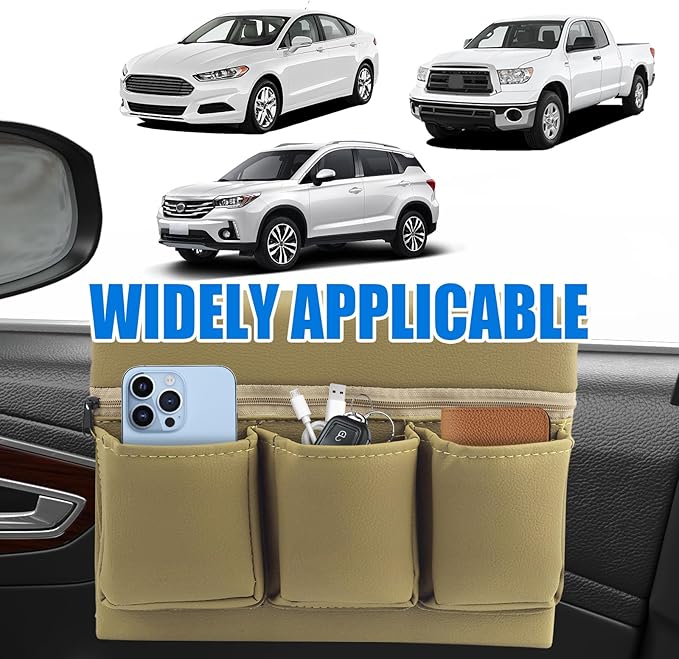 Car Armrest Storage Box for Window,Multi-Function Car Window Armrest Organizer with Multiple Storage Pockets,Arm Rest Organizer Cars Windows for Armrests and Increasing Storages (Beige)