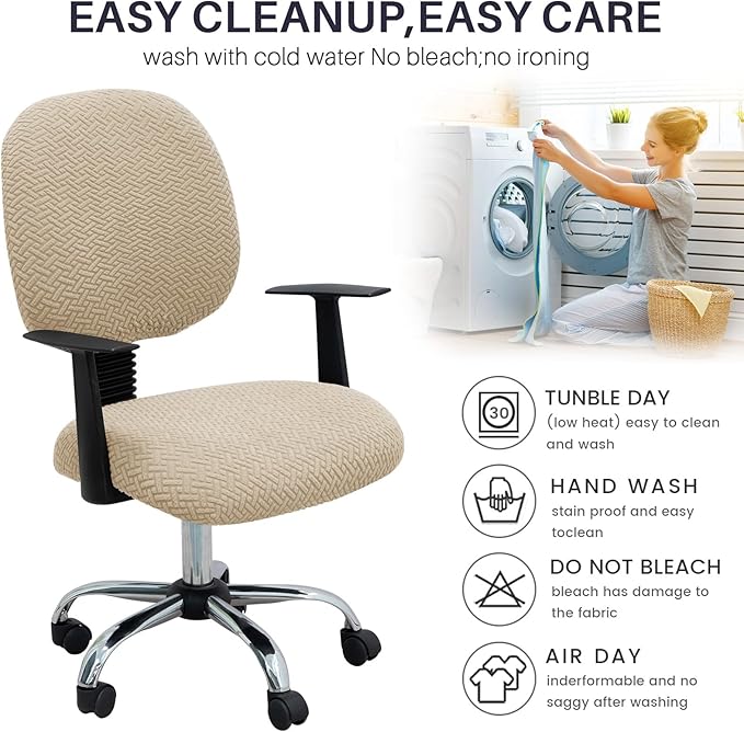 MIFXIN Office Chair Cover Stretch Slipcover 2 Piece Elastic Jacquard Computer Chair Seat Covers Furniture Protector for Office Home, Only Covers, NO Chair (Khaki)