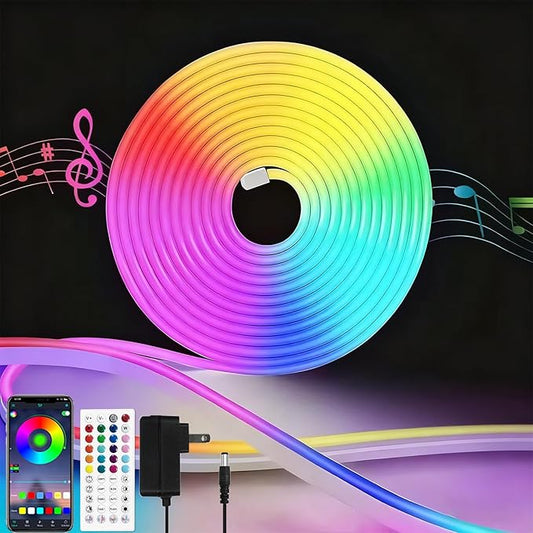 5M RGB Neon LED Strip Lights, 12V Easter Outdoor Neon Rope Lights with App/Remote Control, Color Changing, Valentines Cuttable Waterproof Light Kit for Bedroom TV Backlight Gaming Room Wall Bar Decor