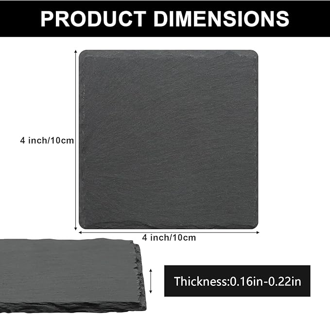 68 PCS Square Slate Drink Coasters Set, SIJDIEE 4 Inch Laser Engraving Black Slate Stone Coasters with Anti-Scratch Bottom and Coaster Holder for Office Bar Kitchen Home Dinner Table Decor Supplies