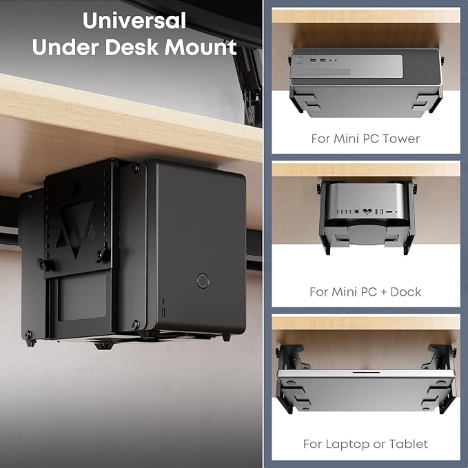 PUTORSEN Under Desk Mini PC Mount NAS Mount Bracket Holder, Height and Width Adjustable CPU Holder for Mac mini Desktop Computer, Mini PC, Small Form Factor Desktop Tower