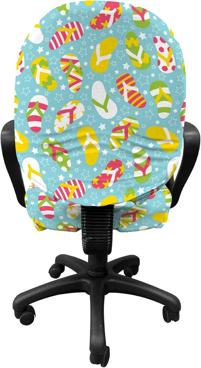 Ambesonne Flip Flop Office Chair Slipcover, Colorful and Different Patterned Double Pluggers on Star Filled Blue Backdrop, Protective Stretch Decorative Fabric Cover, Standard Size, Aqua Blue