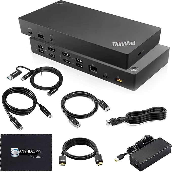 40AF0135US Docking Station Dual Monitor Hybrid USB-C with USB-A - 1 Year Warranty, Thinkpad Dock w/ 135W Adapter, HDMI, DisplayPort, USB-C Cable, Cloth - Laptop Docking Station (Renewed)