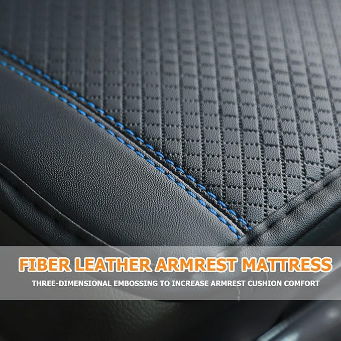 8sanlione Car Armrest Storage Box Mat, Fiber Leather Car Center Console Cover, Car Armrest Seat Box Cover Accessories Interior Protection for Most Vehicle, SUV, Truck, Car (Black/Blue)