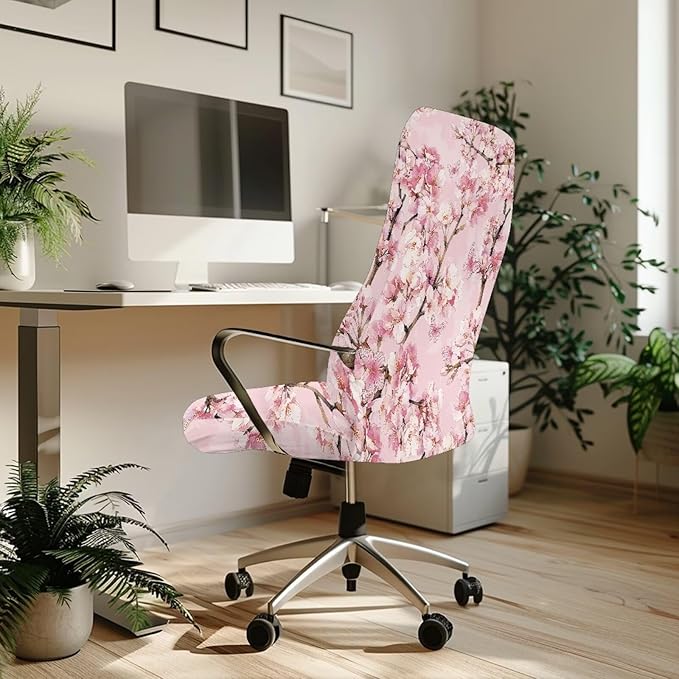 Talayituse Cherry Blossom Flower Print Office Chair Covers, Stretch Computer Chair Cover, Universal Boss Chair Covers Modern Simplism Style High Back Chair Slipcover, Large