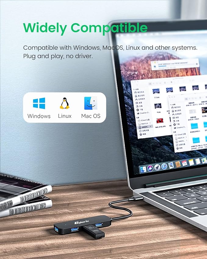 USB 3.0 Hub, 4 Port USB Hub Splitter USB Expander Compatible with MacBook Air, Mac Pro, iMac, Surface Pro, Laptop, PS4, XPS, Xbox, Flash Drive, HDD, Keyborad, Mouse
