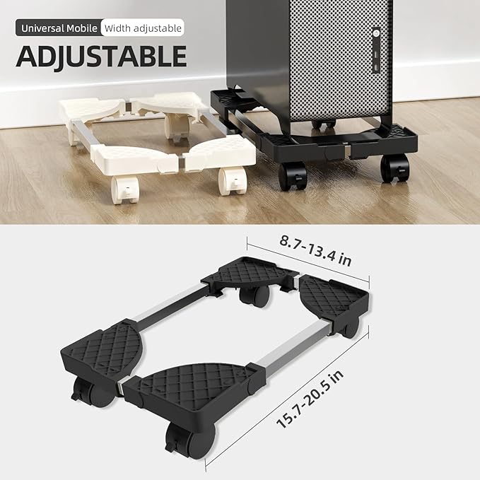 Computer Tower Stand, Adjustable Mobile CPU Stand Fits Most PC Tower, Desktop CPU Holder with 4 Rolling Caster Wheels, PC Floor Cart Riser Gaming Desk Accessories