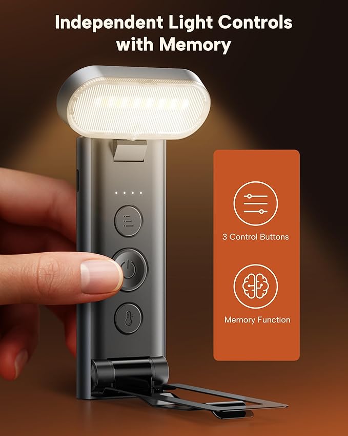 86lux Book Light, Reading Light for Book in Bed, USB Rechargeable LED Night Light with 3 Colors & Stepless Dimming, Aluminum Alloy Bookmark Light for Book Lovers, Technology Black