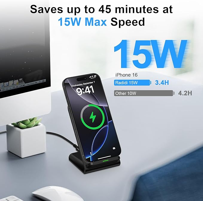 Samsung S26 S25 Wireless Charger Stand Wireless Phone Charger for Android Samsung Galaxy S25 Ultra S25 Edge S25 Plus S25FE S24FE S23 S22 S21 S20, Wireless Charging Station for iPhone 17 with Adapter