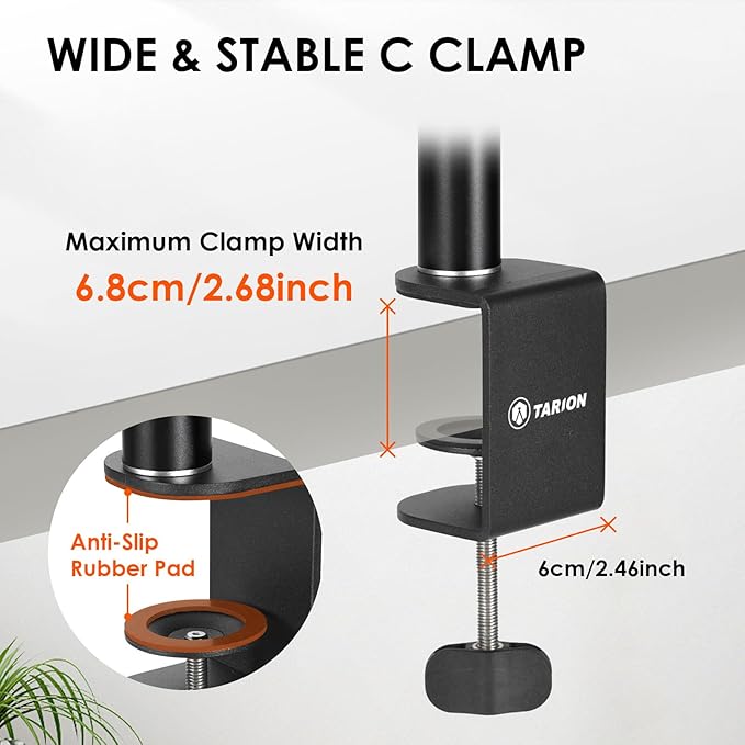 TARION Camera Desk Mount Overhead: Articulated Camera Arm Stand with Clamp 3/8'' 1/4'' Screws Adjustable Table Mount Flexible Gear Joints for DSLR, Phone, Projector TKA01-L (Upgraded Version)