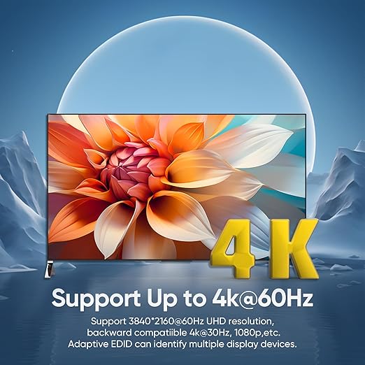 4K@60Hz HDMI Kvm Switch 1 Monitors 2 Computers, Sharing USB Devices with 3 USB 3.0 Ports, Supports Wired Remote and Button Control, EDID Compatible, Suitable for Laptop/Desktop