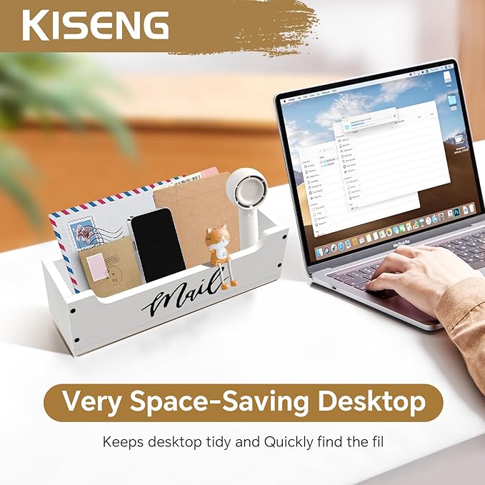 White Wooden Mail Organizer Countertop - Mail Organizer Wall Mounted, Office Mail Holder, Desktop Mail Basket for Counter, Letter Holder Box for Home Office Decor (White +Black Mail, 3.15")