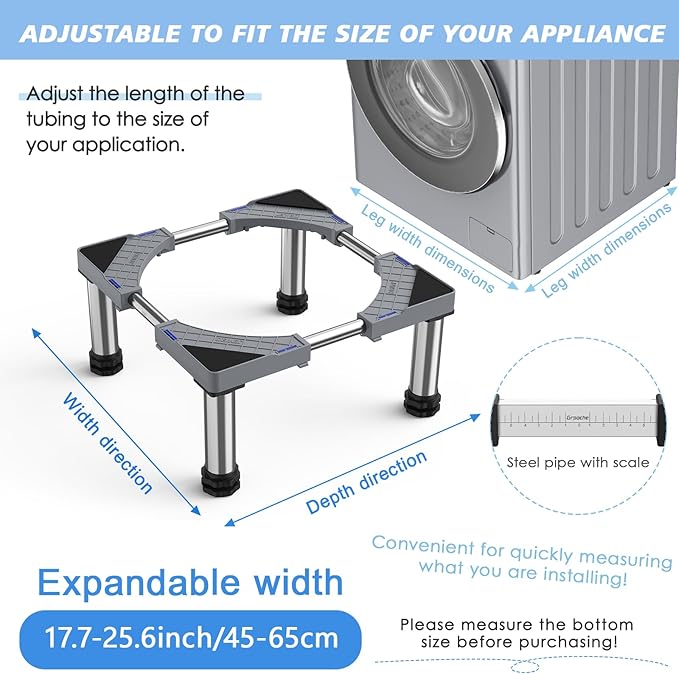 Mini Fridge Stand with 4 Strong Feet Washing Machine Stand Base Adjustable Universal Stand Base for Portable Refrigerator Dryer Stand Laundry Pedestal Appliance 7.9"-9.1" Height(Gray)45-65 cm