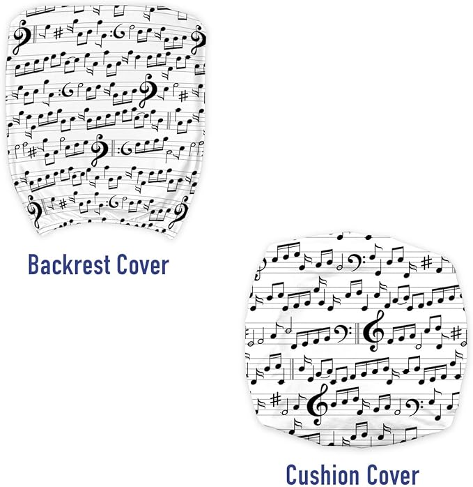 Ambesonne Music Office Chair Slipcover, Abstract Style Professional Pattern Notes and Clef Sheet Play Writing Print, Protective Stretch Decorative Fabric Cover, Standard Size, Black and White