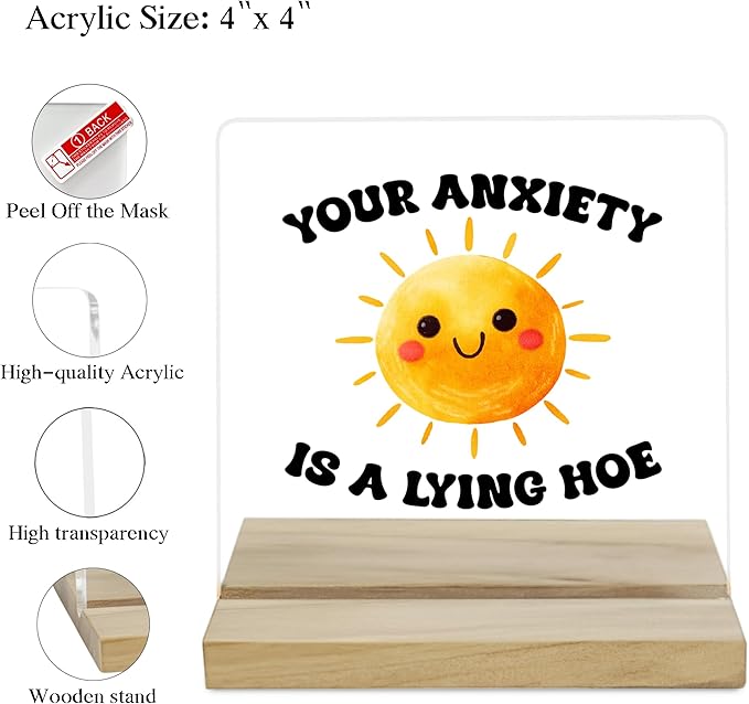 Mental Health Inspirational Desk Sign, Anxiety Relief Acrylic Decor for Women