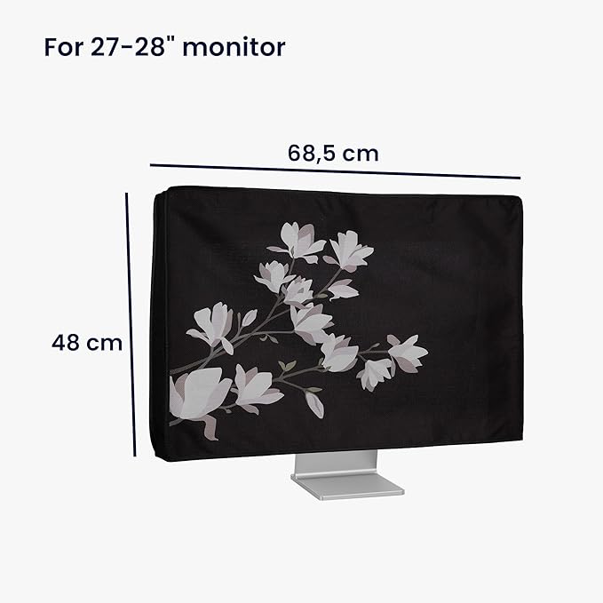 kwmobile Dust Cover for 27-28" Monitor - Linen Monitor Protector with Design - Magnolias Taupe/Brown/Black