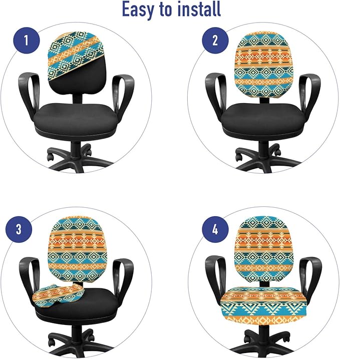 Ambesonne Southwestern Office Chair Slipcover, Striped Backdrop with Geometric Tribal Motifs Native Mexican Cultural Heritage, Protective Stretch Decorative Fabric Cover, Cream Orange Blue