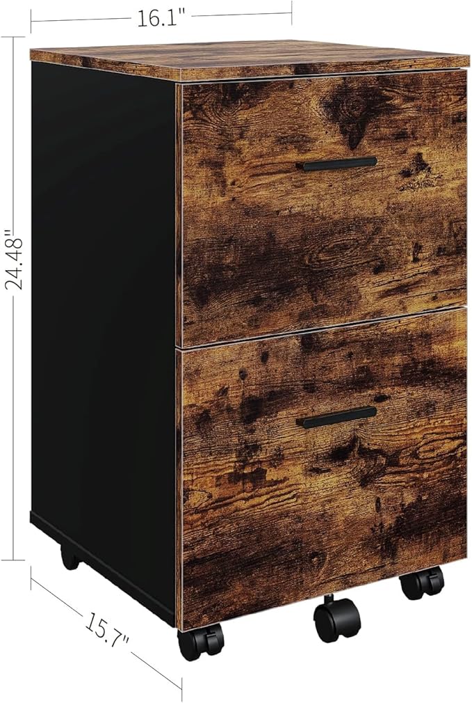 Panana 2 Drawer Mobile File Cabinet, Wood Rolling Filing Cabinet Printer Stand Under Desk Storage Organizer Fits Letter Size File Folders for Home Office (Wood)