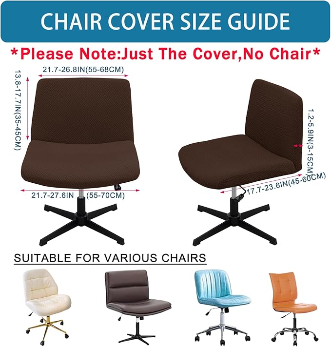 Vanity Chair Cover Criss Cross Chair Cover Elastic Armless Chair Slipcover Armless Chair Covers Office Chair Covers (Coffee-Color,Just The Cover,No Chair)